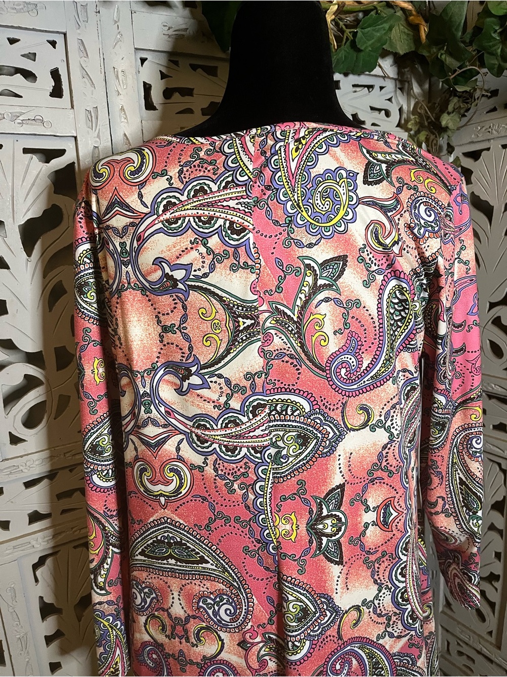 ENMAIN PERFECT WARM CORAL PINK & MULTICOLOR PAISLEY PATTERN PLUS SIZE TUNIC TOP - Picture 8 of 12